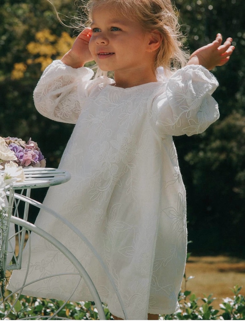 Lolly May Girls White Embroidered long sleeve dress